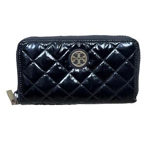 Rare Tory Burch Alice Continental Wallet Zip Around Quilted Puffer Black Nylon